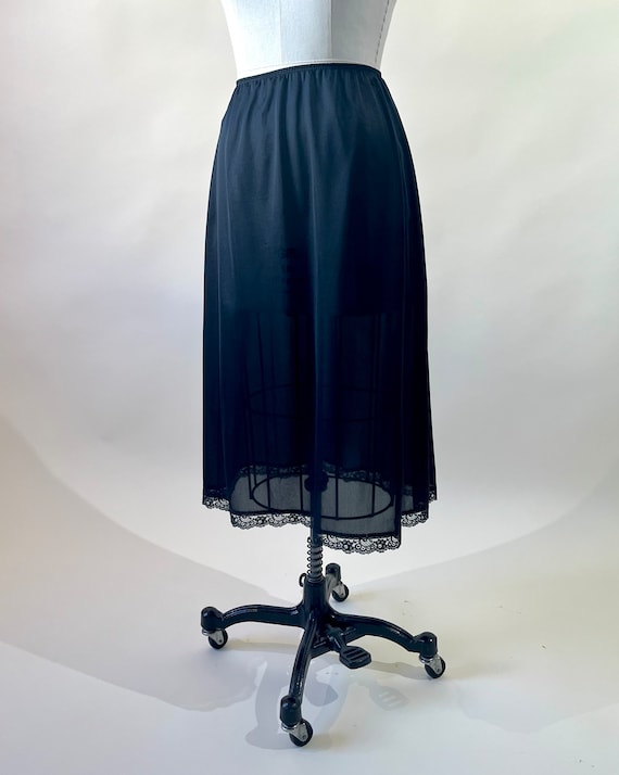 Black Midi Slip Skirt 70s Semi Sheer Half Slip - image 8