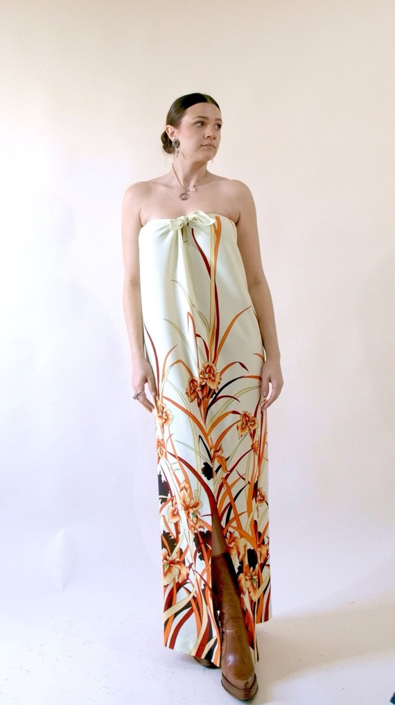 70s Strapless Art Nouveau Beach Coverup Summer Dre