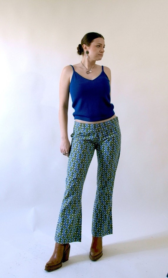 Low Rise 60s Summer Pants Light Weight Blue Green