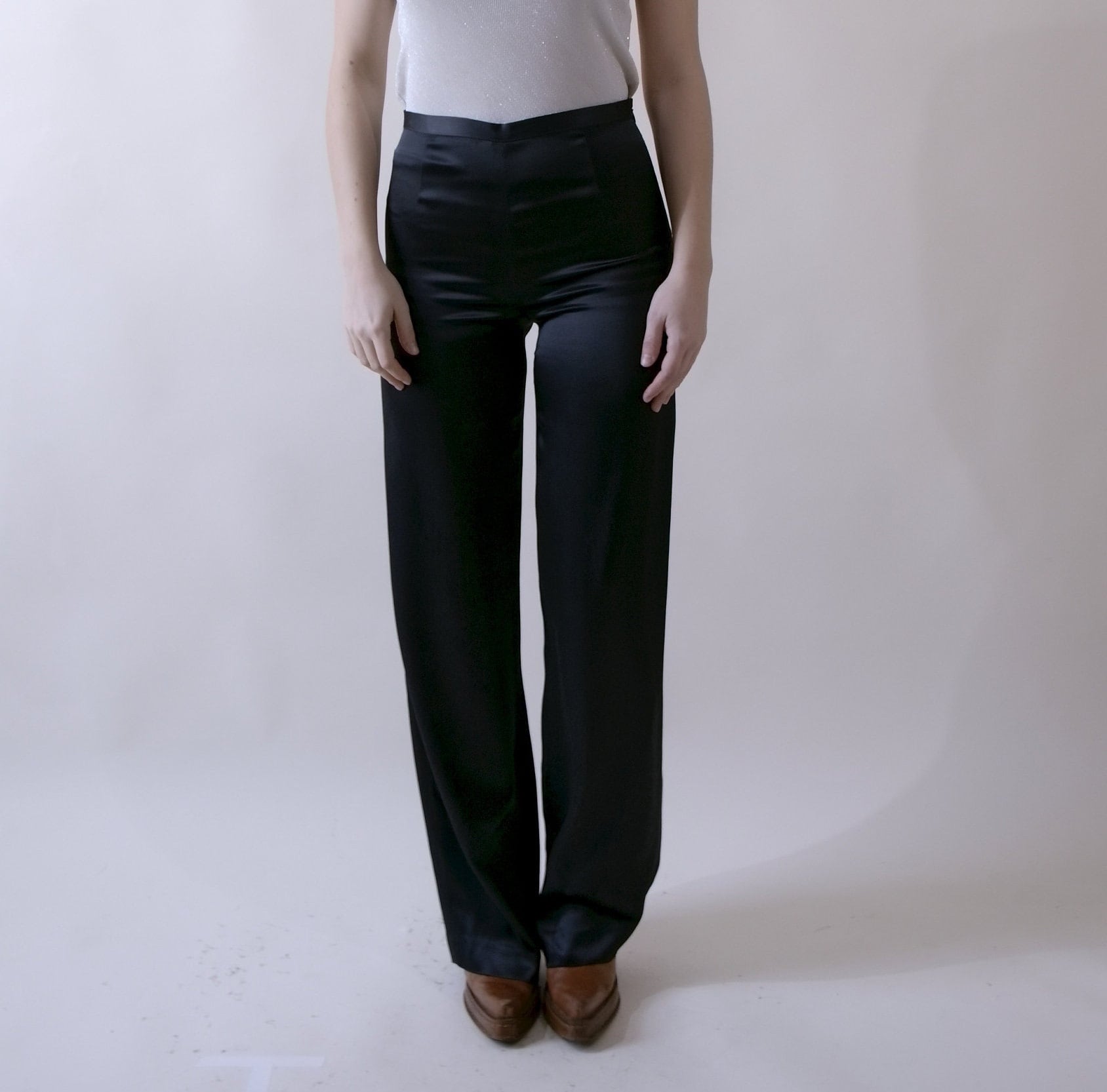 Black Satin Pants Wide Leg Pants, Satin Elastic Waist Pants Women