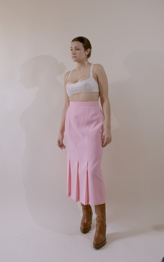 Bubble Gum Pink Pleated Pencil Skirt Ankle Length