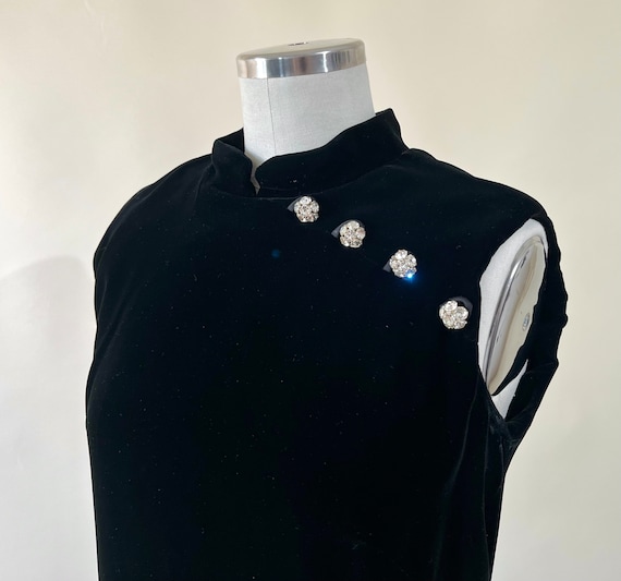 60s Cheongsam Black Velvet Dress - image 1