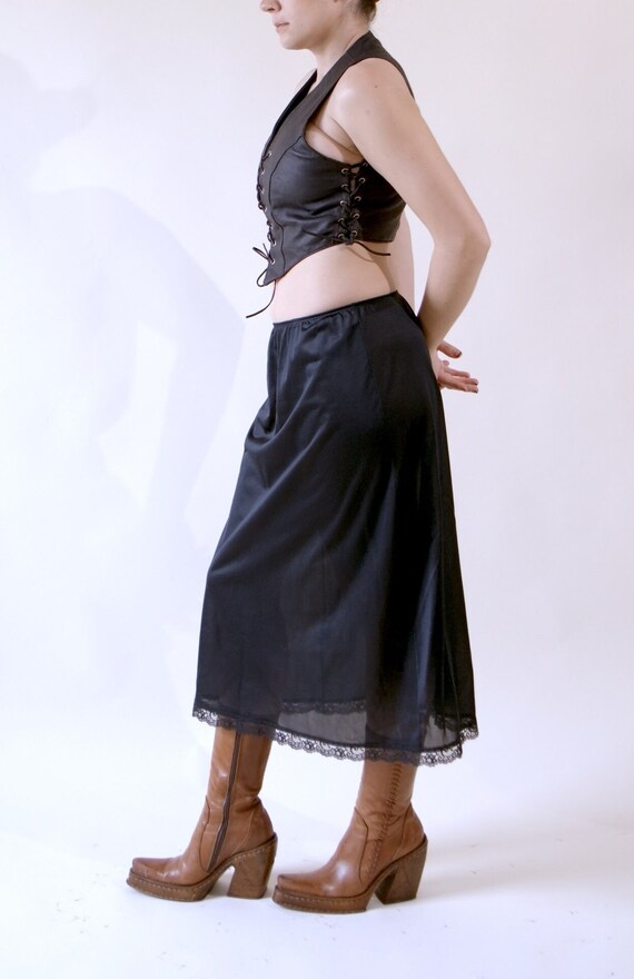 Black Midi Slip Skirt 70s Semi Sheer Half Slip - image 4