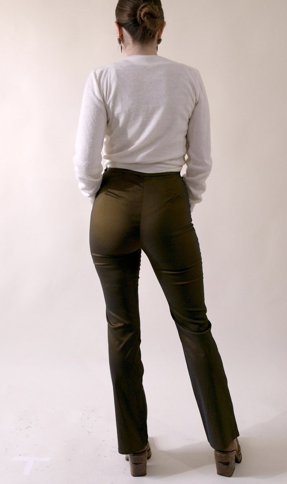 Amazing Olive Gold Stretch Party Pants - image 3