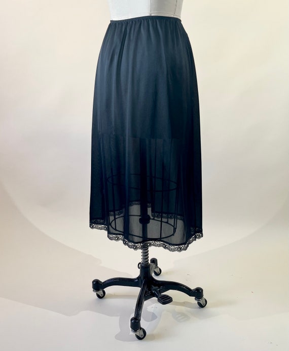 Black Midi Slip Skirt 70s Semi Sheer Half Slip - image 9