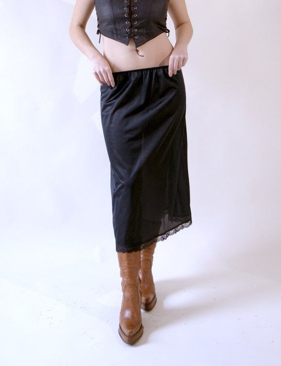 Black Midi Slip Skirt 70s Semi Sheer Half Slip - image 3