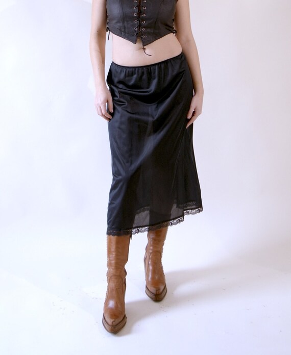 Black Midi Slip Skirt 70s Semi Sheer Half Slip - image 7