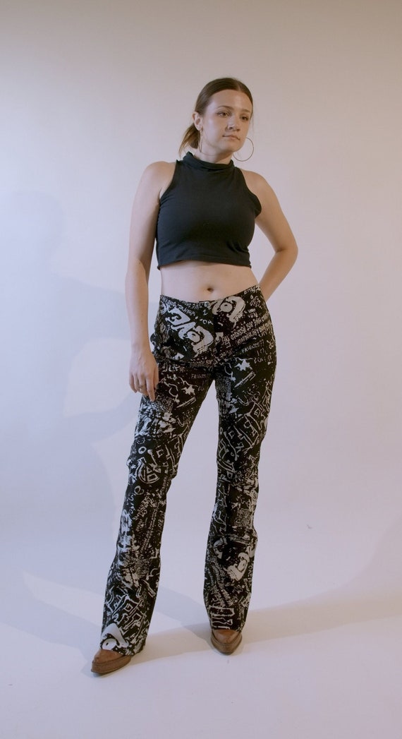 90s Wilsons Leather Suede Pants Graffiti Print Lar