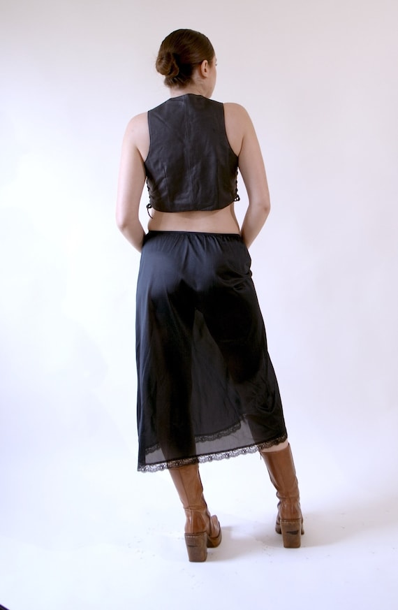 Black Midi Slip Skirt 70s Semi Sheer Half Slip - image 2