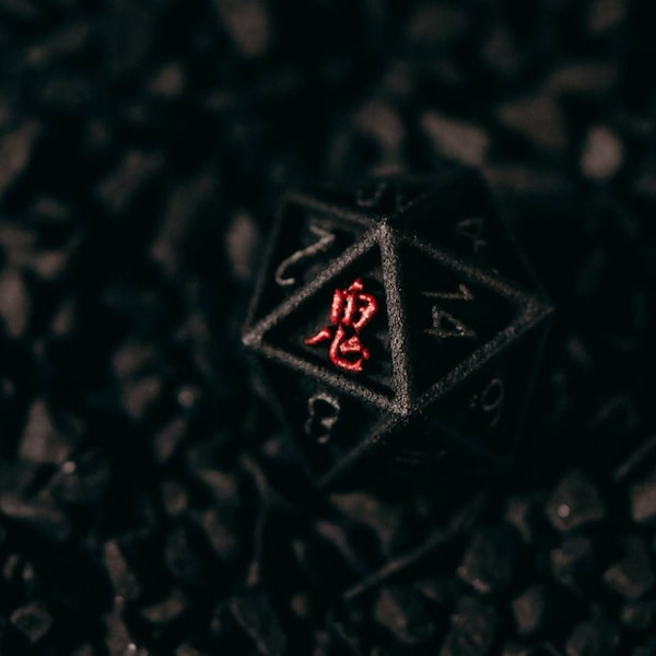 The Oni [鬼] D20 - (The Demon D20) - D&D Dice [Vulcanic Stone Variant] - Dungeons and Dragons, 7th Sea, Pathfinder, Cabala, Cthulhu GDR Dice
