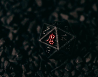 The Oni [鬼] D20 - (The Demon D20) - D&D Dice [Vulcanic Stone Variant] - Dungeons and Dragons, 7th Sea, Pathfinder, Cabala, Cthulhu GDR Dice