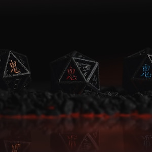 Der Oni [鬼] D20 - (Der Dämon D20) - D&D Würfel [Vulkanstein-Variante] - Dungeons and Dragons, 7th Sea, Pathfinder, Cabala, Cthulhu GDR Würfel