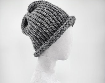 Cappello di lana a maglia minimalista minimalista grigio / berretto / berretto per l'inverno