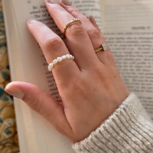 Pearl Ring, Freshwater baroque nugget seed beaded ring, real pearl, adjustable ring, elasticated ,stackable beaded ring, dainty ring