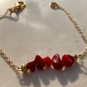 Red Coral Healing Stone Gold Chain Bracelet