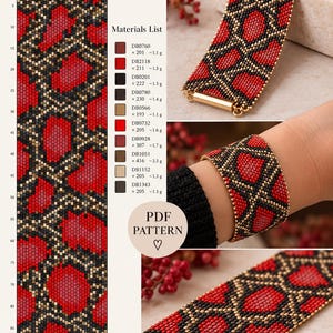 Red Python Braselet pdf Beaded Bracelet tutorial instant download PDF Miyuki Delica bracelet Dizain Beadyjulia