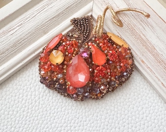 Spilla A Forma Di Zucca In Smalto Nero E Arancione Con Cristalli Strass - Grande, Per Halloween E Autunno