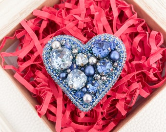 Heart beaded brooch Blue Heart Handmade brooch Jewelry beaded brooch Small gift