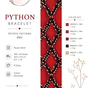 Pyton Braselet Peyote Braselet mönster Pärlarmband Miyuki Delica pärlbroderi Smycken med fröpärlor Armband med pärlbroderi Handledning för pärlning direktnedladdning