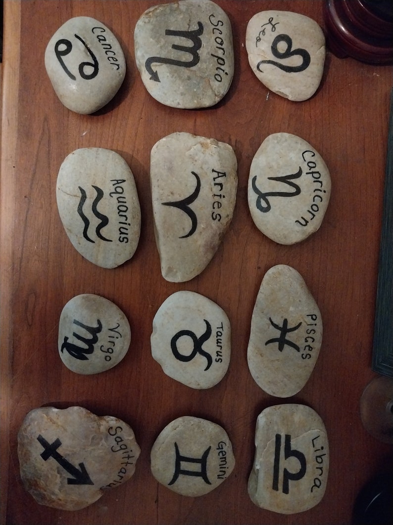 Astrology Stones Astrological Signs Hand-painted, Description of Traits ...