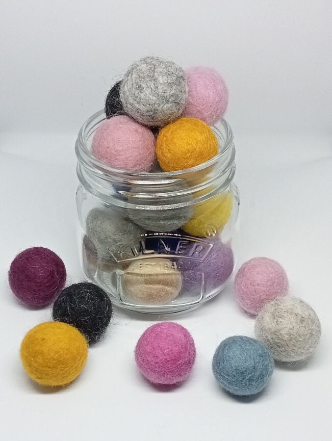 Rainbow Party - 100% Handmade Wool Felt Pom Poms - (50) Pure New Zealand  Wool Felt Balls - DIY Pompoms - 0.8-1.0 Size - Drawstring Muslin Bag