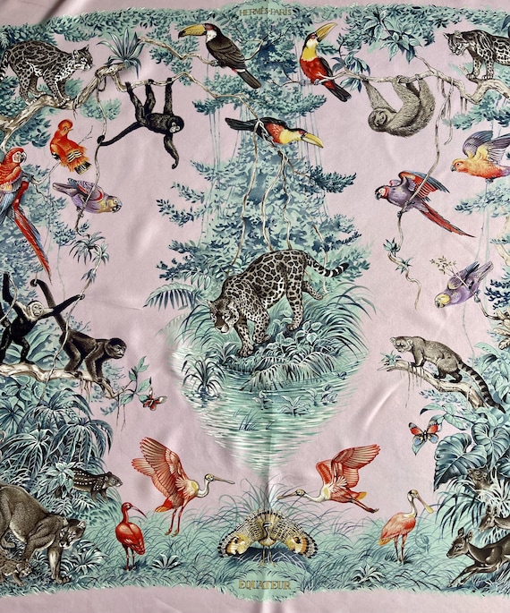 HERMÈS Pink Silk Scarf Équateur 1988 Robert Dallet - Etsy