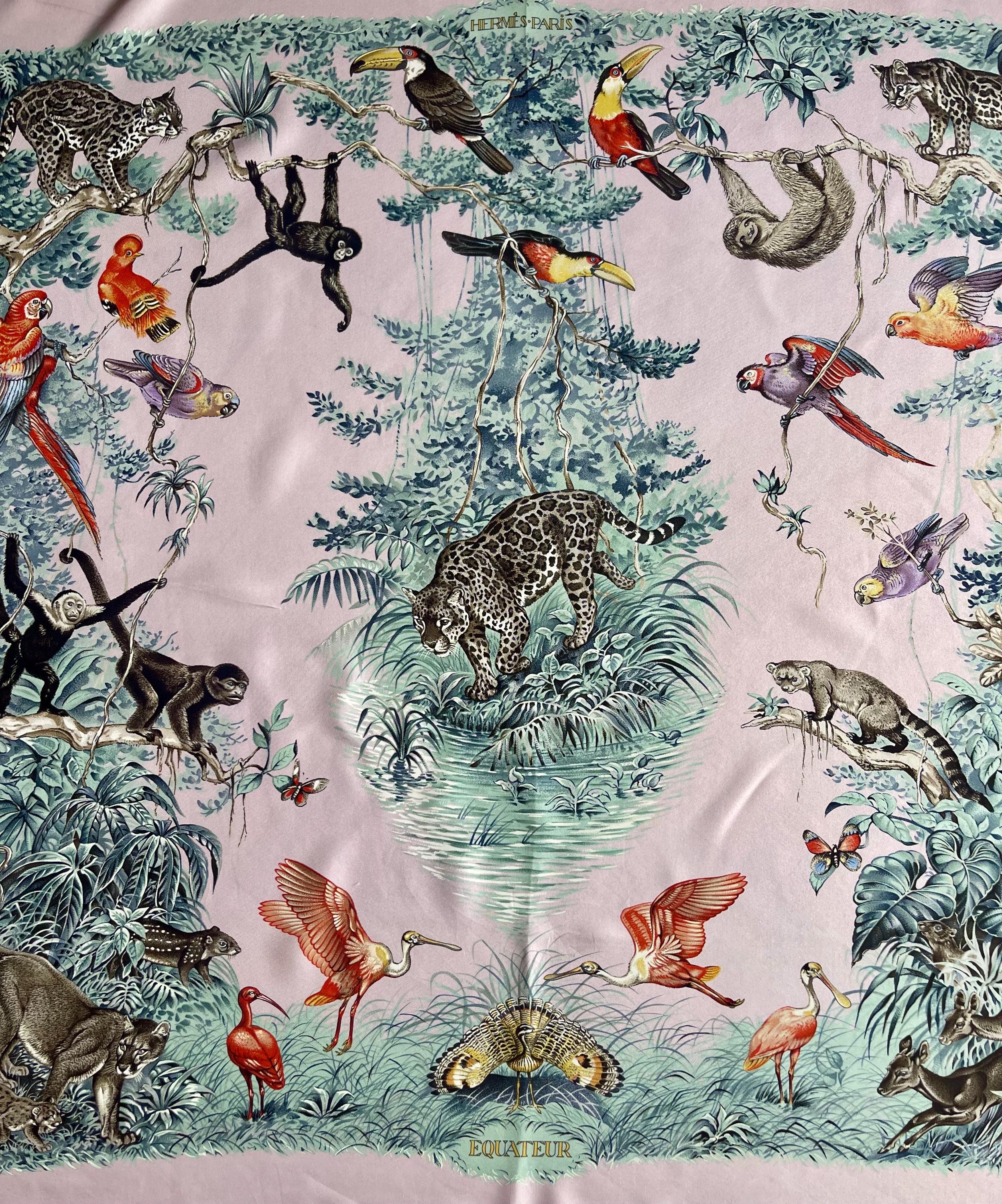 HERMÈS Pink Silk Scarf Équateur 1988 Robert Dallet - Etsy