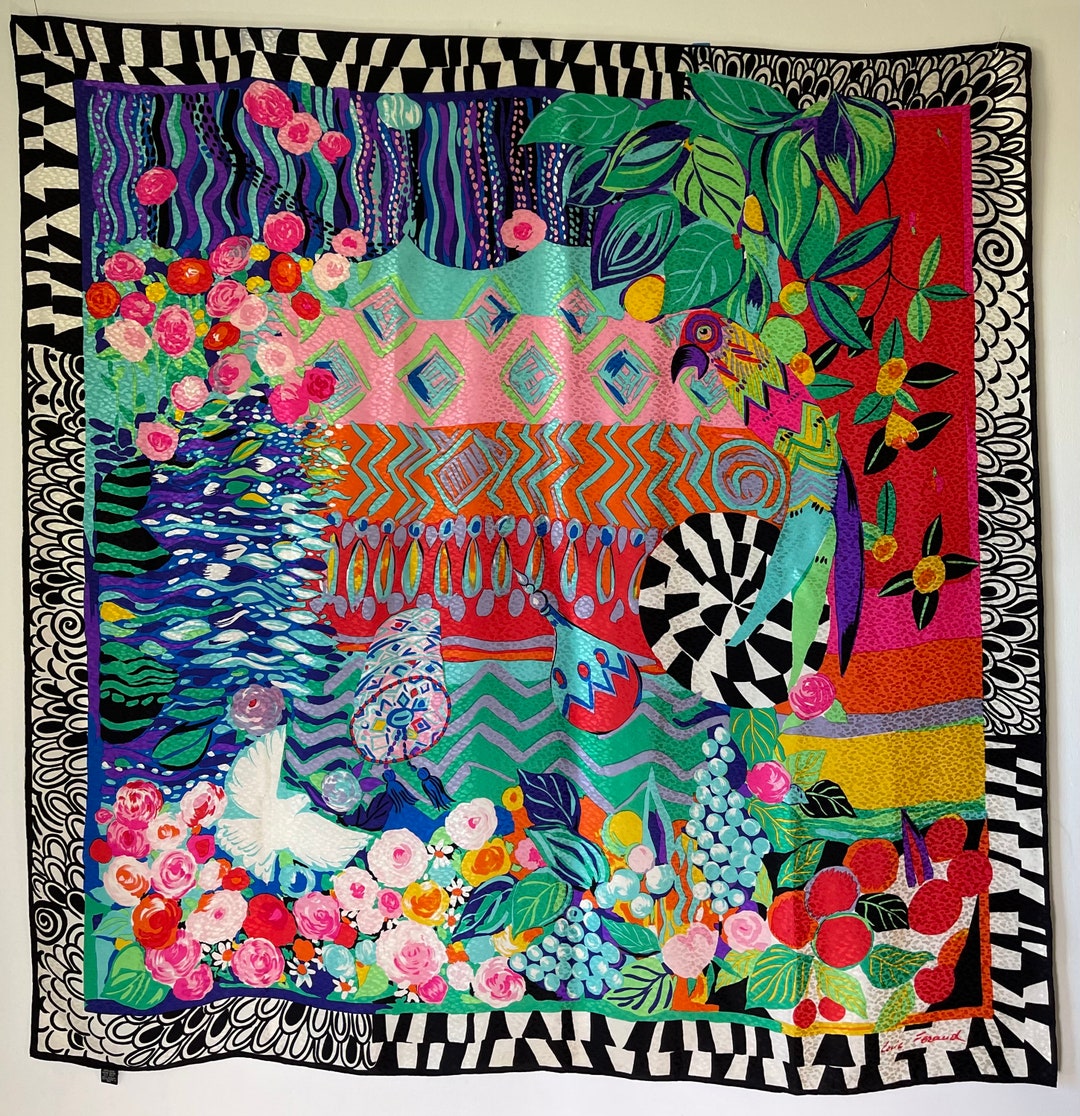 Foulard Carré En Soie LOUIS FERAUD - Vintage 80x80 Cm, Couleur Rose - Occasion