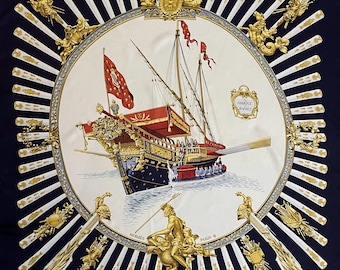 Foulard en soie HERMÈS « La MARINE À RAMES » 1979