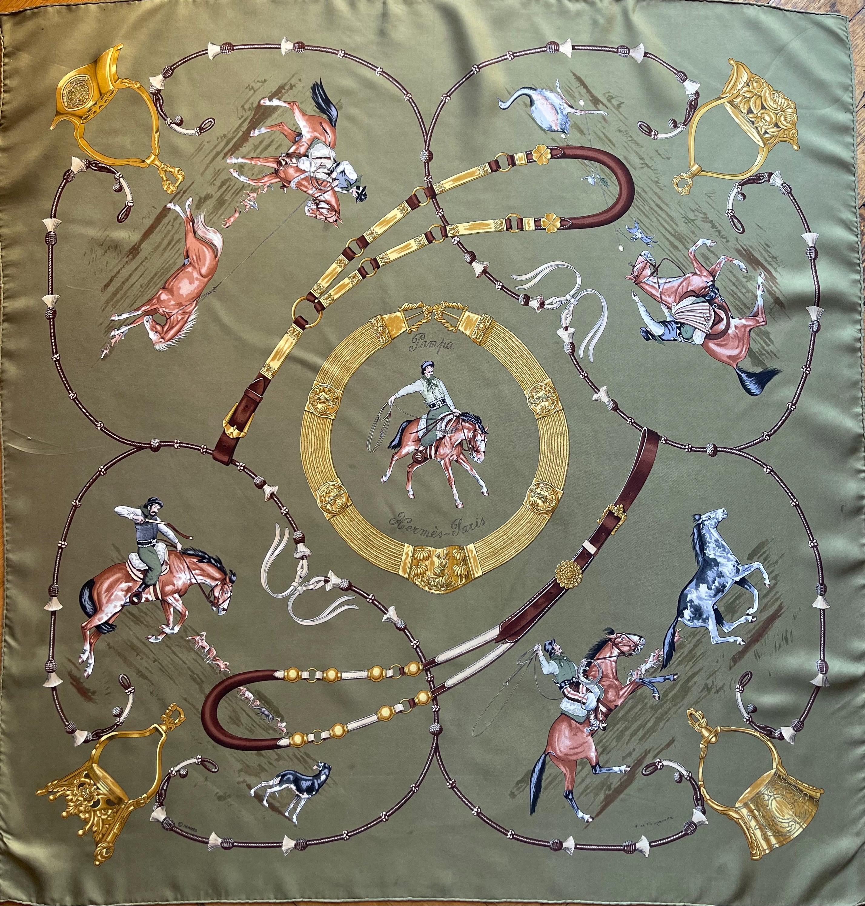 Hermes Pampa Scarf 合馬公式アカウント1 さん専用 HERMÈS PAMPA Silk Scarf Designed by Jean De Fougerolles 1986 - Etsy
