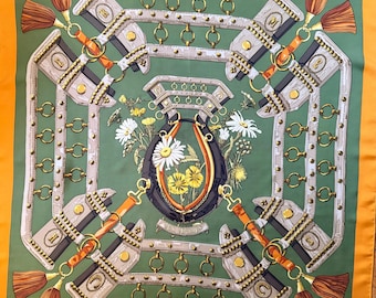 HERMÈS AUX CHAMPS Silk Scarf 1990 designed by Cathy Latham