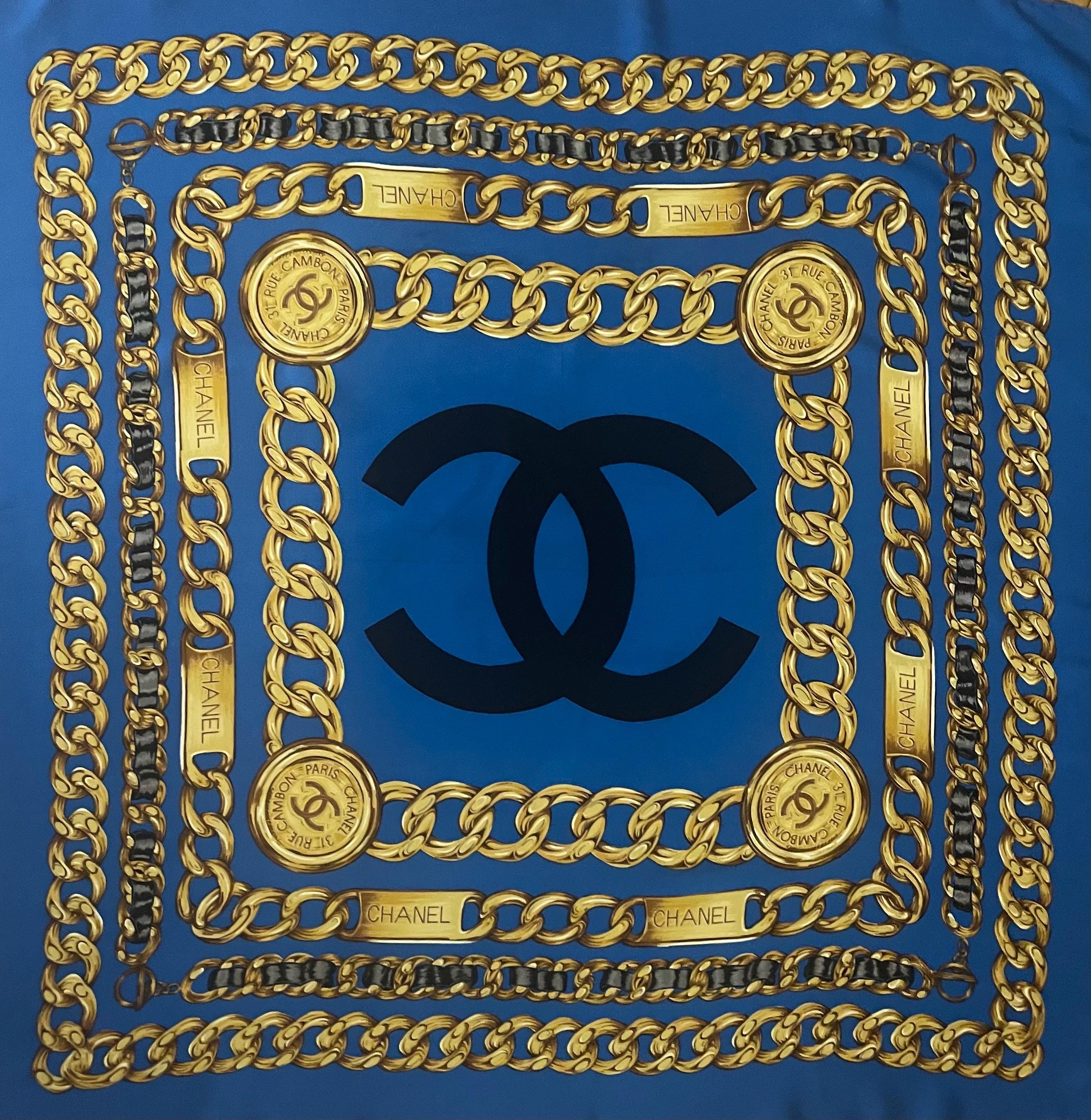 CHANEL Blue CHAIN SILK Scarf - Etsy