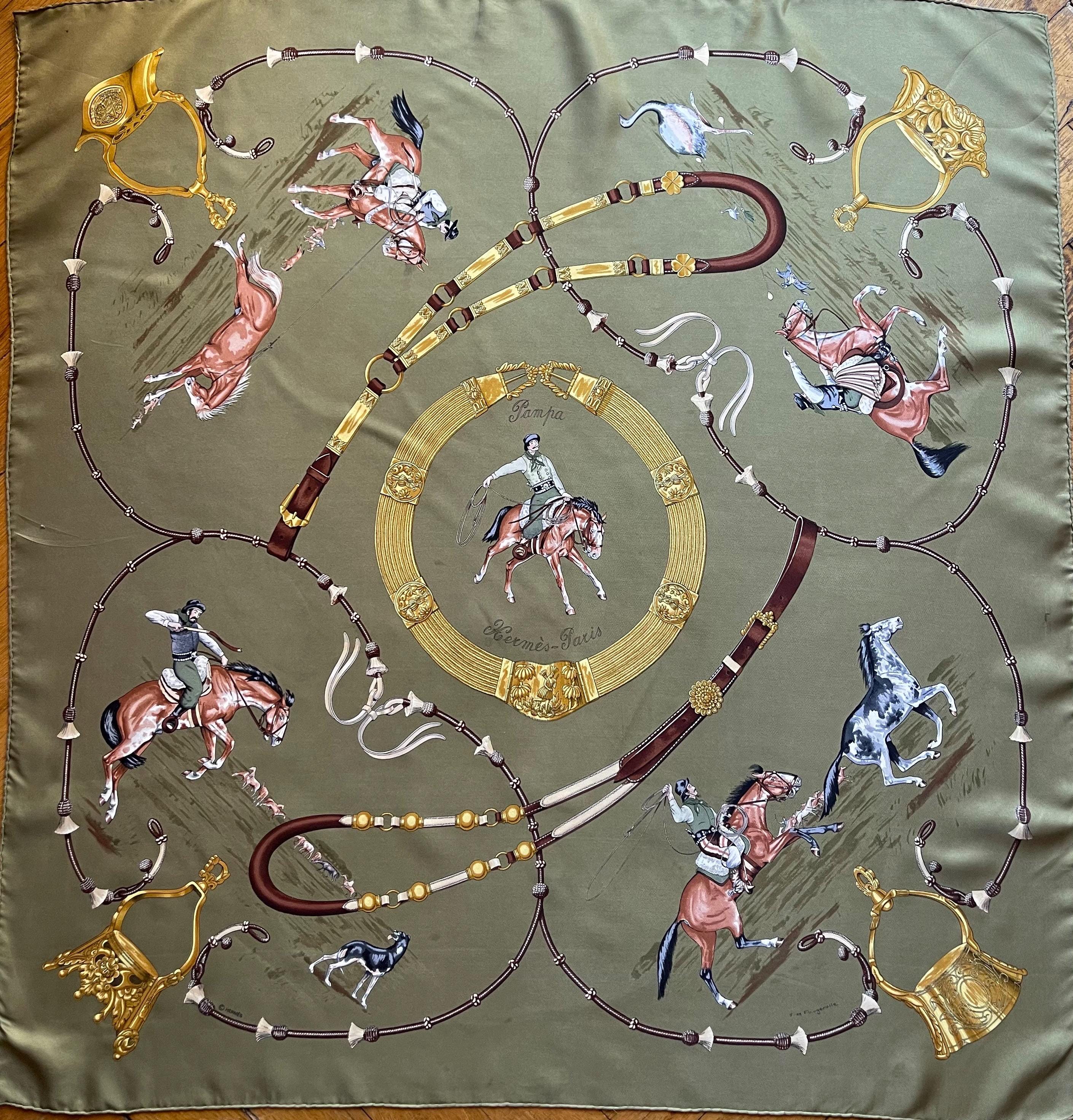 HERMÈS PAMPA Silk Scarf Designed by Jean De Fougerolles 1986 - Etsy