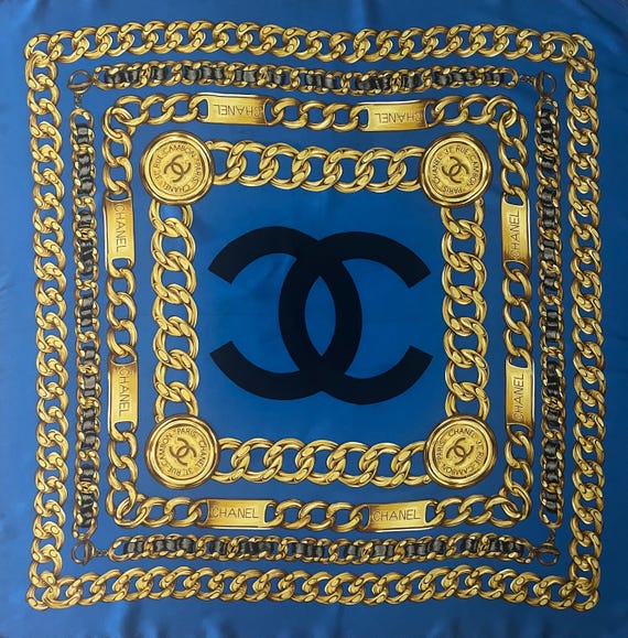 CHANEL Blue CHAIN SILK Scarf - Etsy