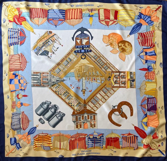 HERMÈS Silk Scarf « charmes Des PLAGES NORMANDES » 2002 - Etsy