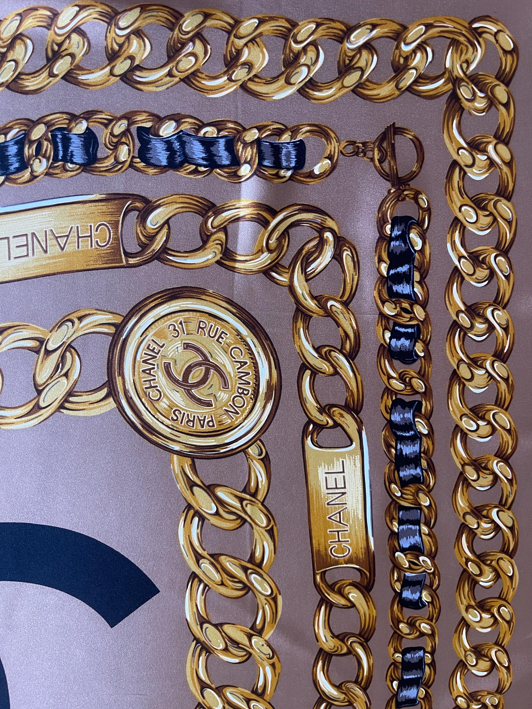CHANEL Grey CHAIN SILK Scarf - Etsy
