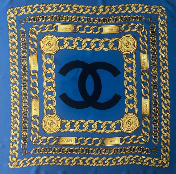 CHANEL Blue CHAIN SILK Scarf - Etsy