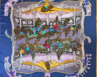 HERMÈS TOURNEZ MANÈGE Silk Scarf 1989 designed by Faivre Annie