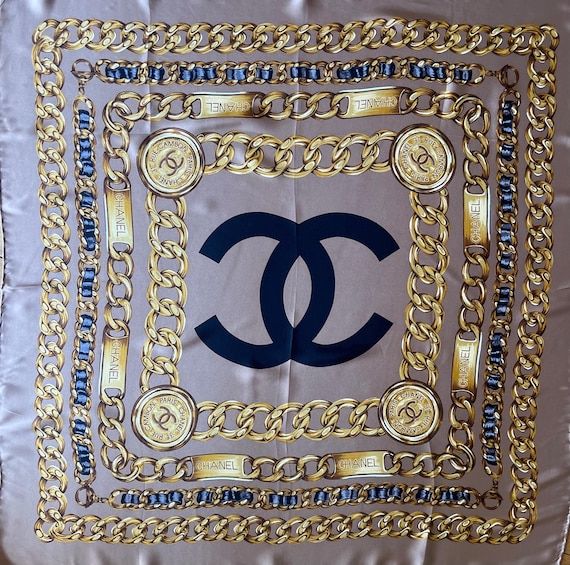 CHANEL Grey CHAIN SILK Scarf - Etsy