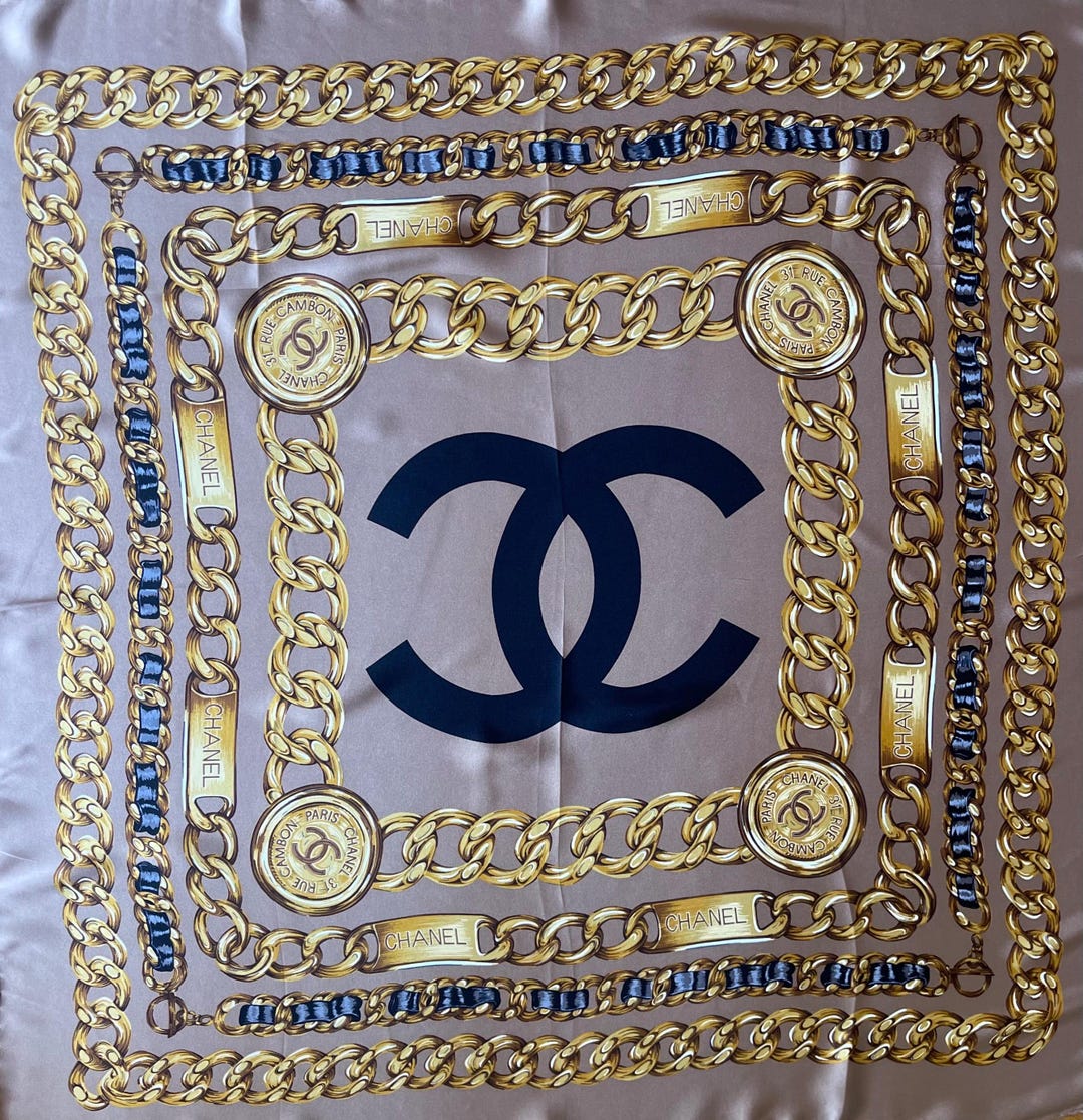 CHANEL scarf チェーンデザイン スカーフ CHANEL Grey CHAIN SILK Scarf - Etsy