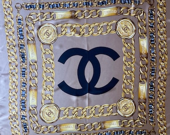 CHANEL Grey CHAIN SILK Scarf