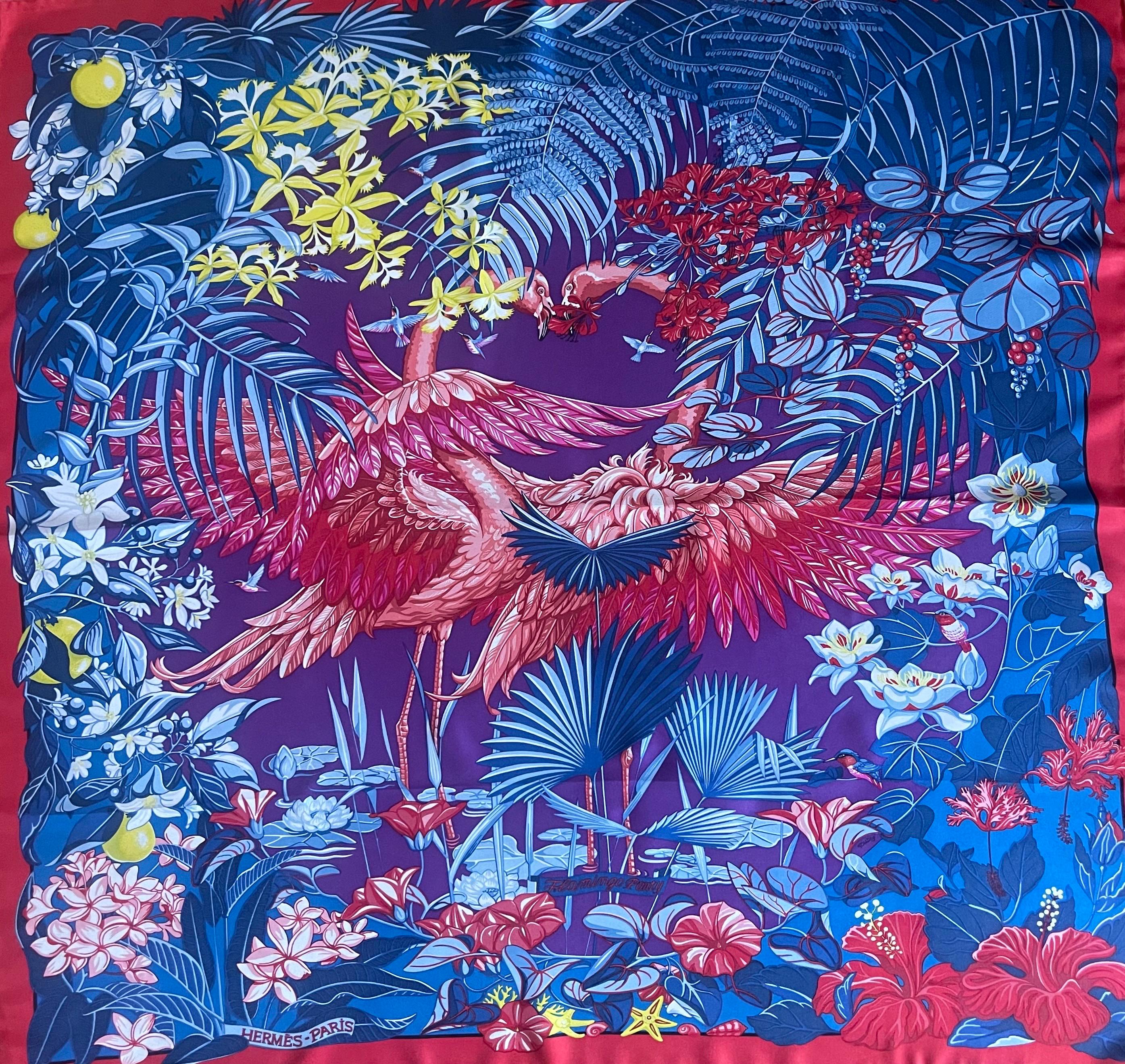 HERMÈS Silk Scarf “FLAMINGO PARTY” 2015 - Etsy