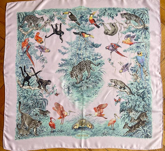 HERMÈS Pink Silk Scarf Équateur 1988 Robert Dallet - Etsy
