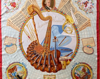 HERMÈS MOZART 1991 Silk Scarf designed by Abadie Julie