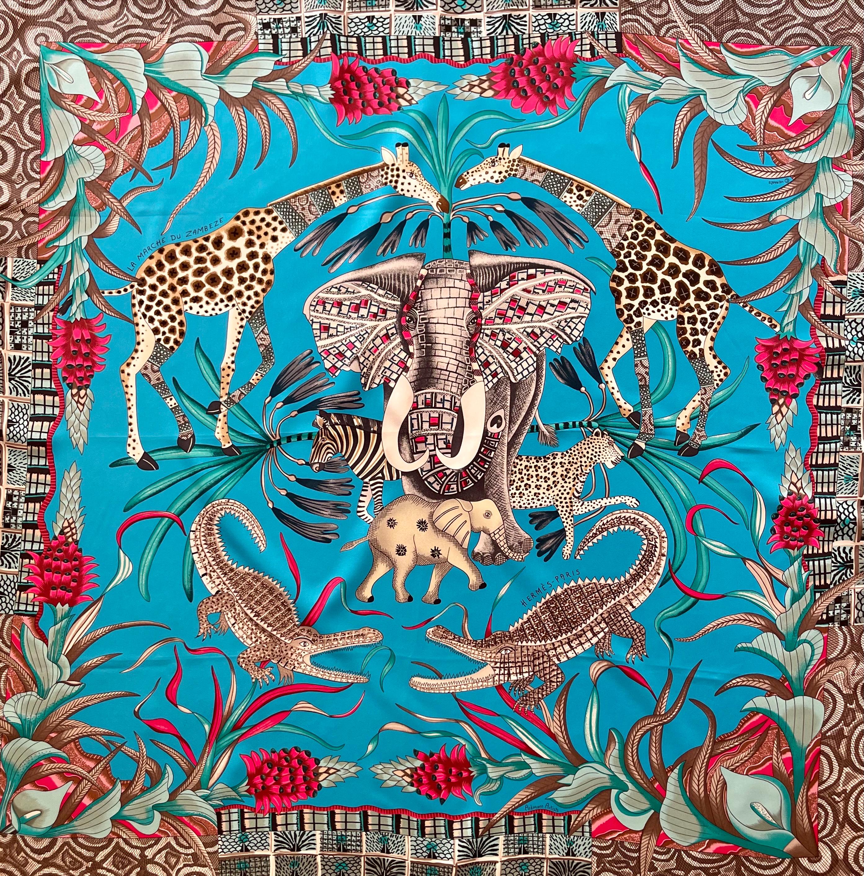 HERMESエルメス カレ90 La marche du Zambèzeスカーフ HERMÈS « la MARCHE Du ZAMBÈZE » Silk Scarf 2016 - Etsy