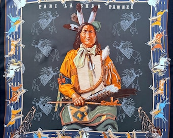 HERMÈS PANI la SHAR Pawnee Silk Scarf 26x26 inches 2005 designed by Kermit Oliver