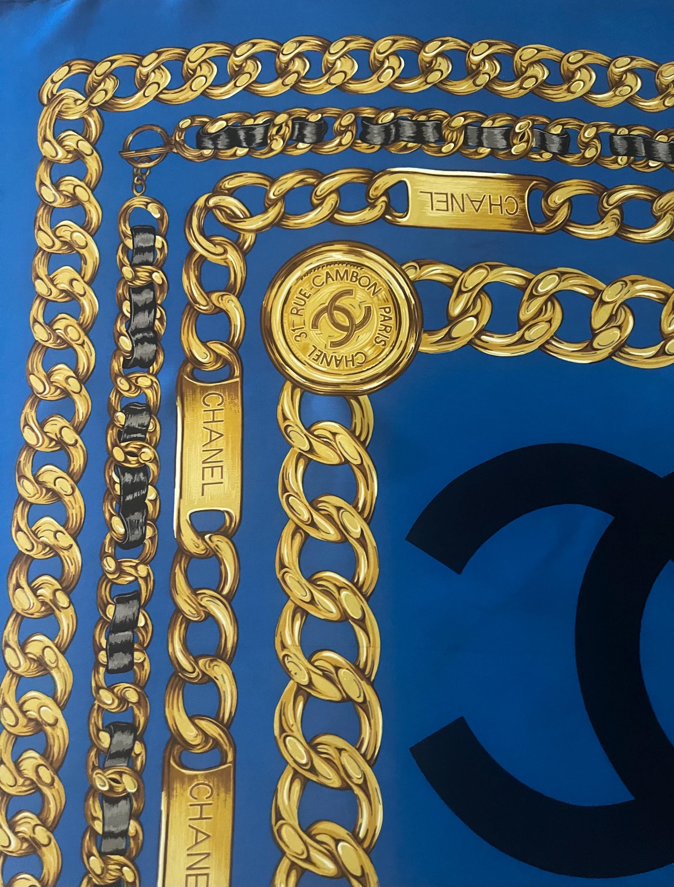 CHANEL Blue CHAIN SILK Scarf - Etsy
