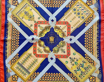 Pañuelo HERMES BRIN D’OR Gavroche de seda azul y rojo, diseño Abadie Julie 2014