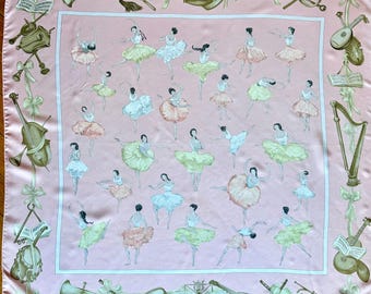 HERMÈS la DANSE 1996 pink Silk Scarf designed by Jean-Louis Clerc