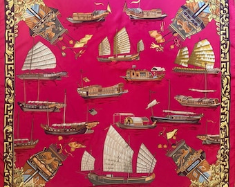 HERMÈS JONQUES et SAMPANS ontworpen door Françoise de la Perriere zijden sjaal 1999